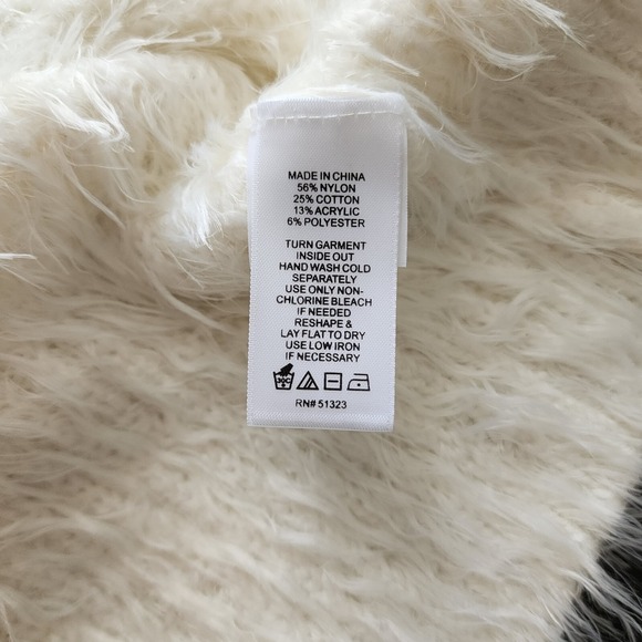 1 STATE XL White EYELASH Mock Neck SHAGGY Black WHIPSTITCH Cropped Sweater - Picture 5 of 10